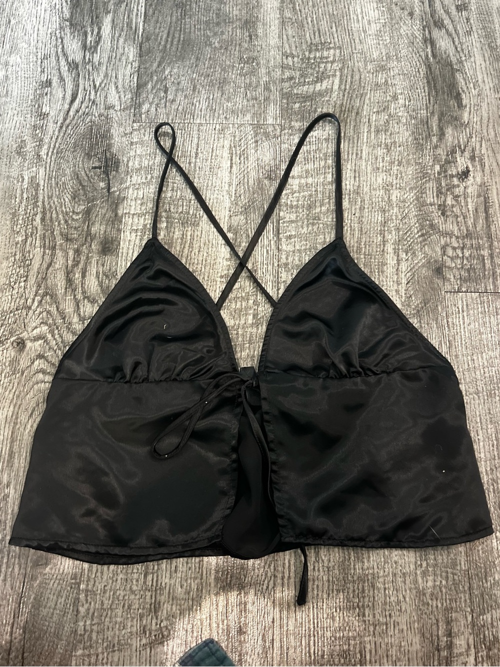 H&M Black Satin Tie-Front Cami with Crisscross Straps In Back